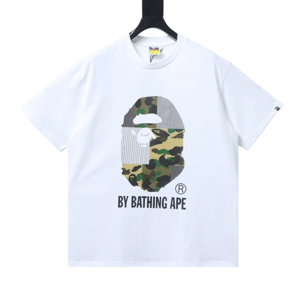 Bape 26ss Patchwork Camo Big Ape Head Letter Print Short-Sleeved T-Shirt
