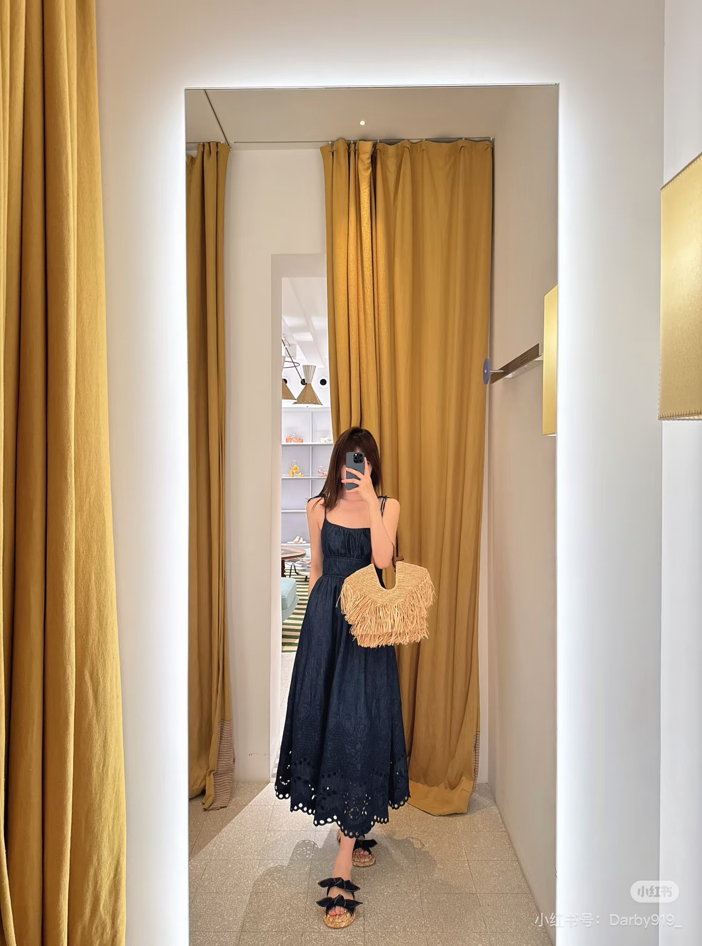 Zimm New Embroidered Denim Suspender Dress