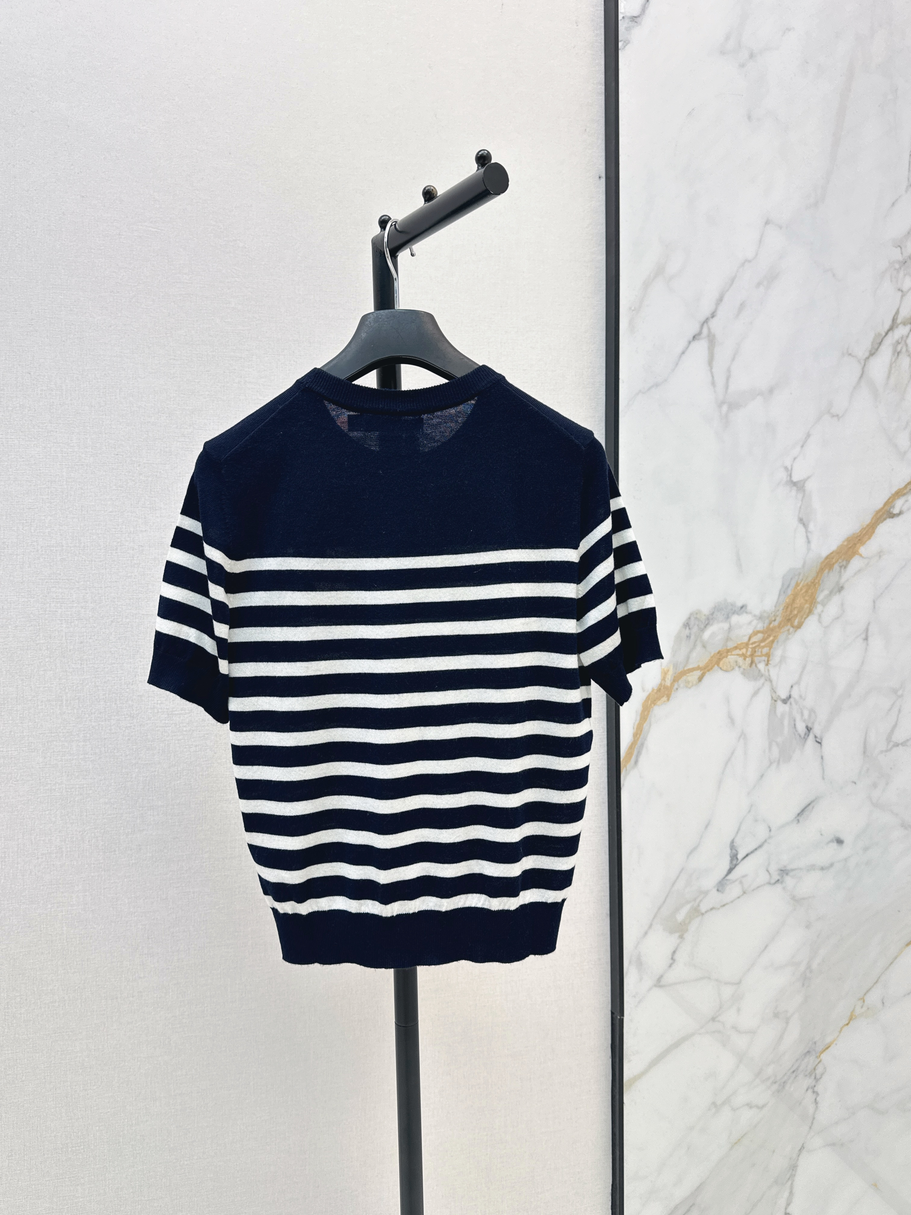 CD New Bow Embroidery Striped Knit Top