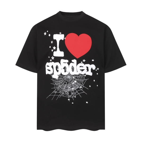 Sp5der T-Shirt T001 black  Red heart