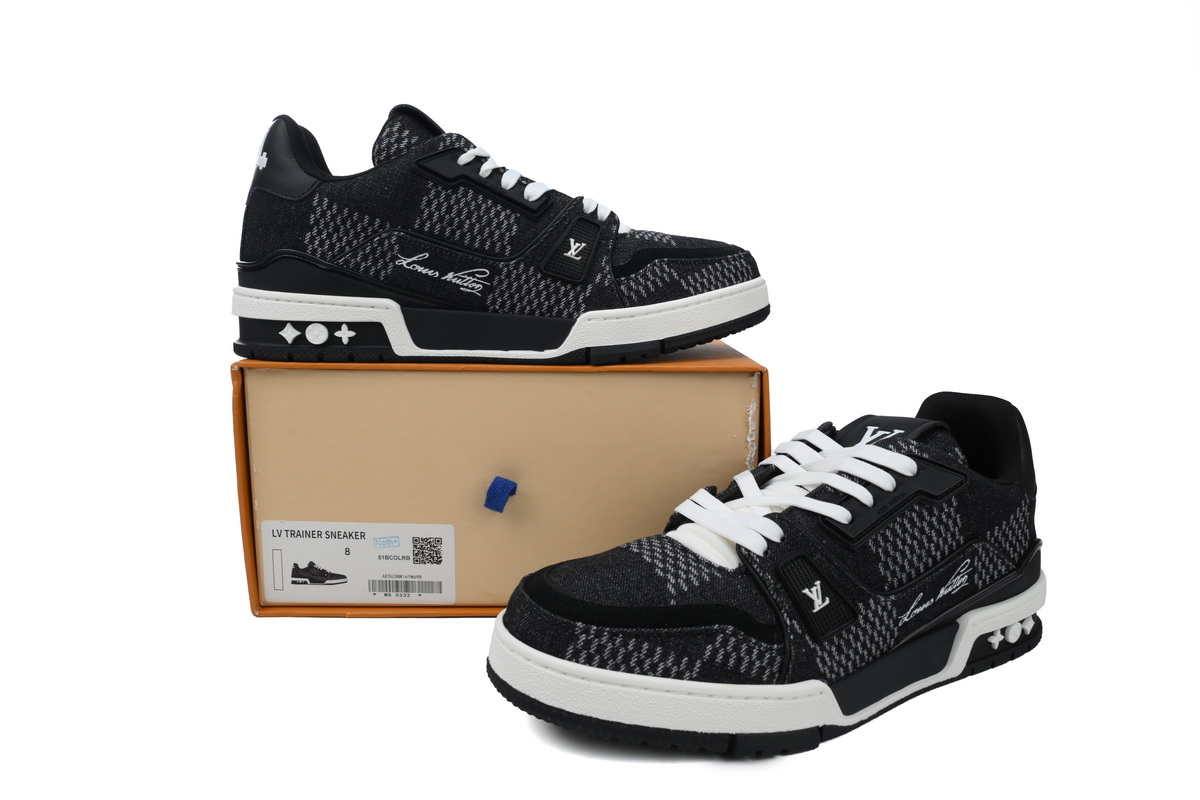 Pkkicks God Batch Louis Vuitton LV Trainer Black Damier 3D Denim 1AD6DX