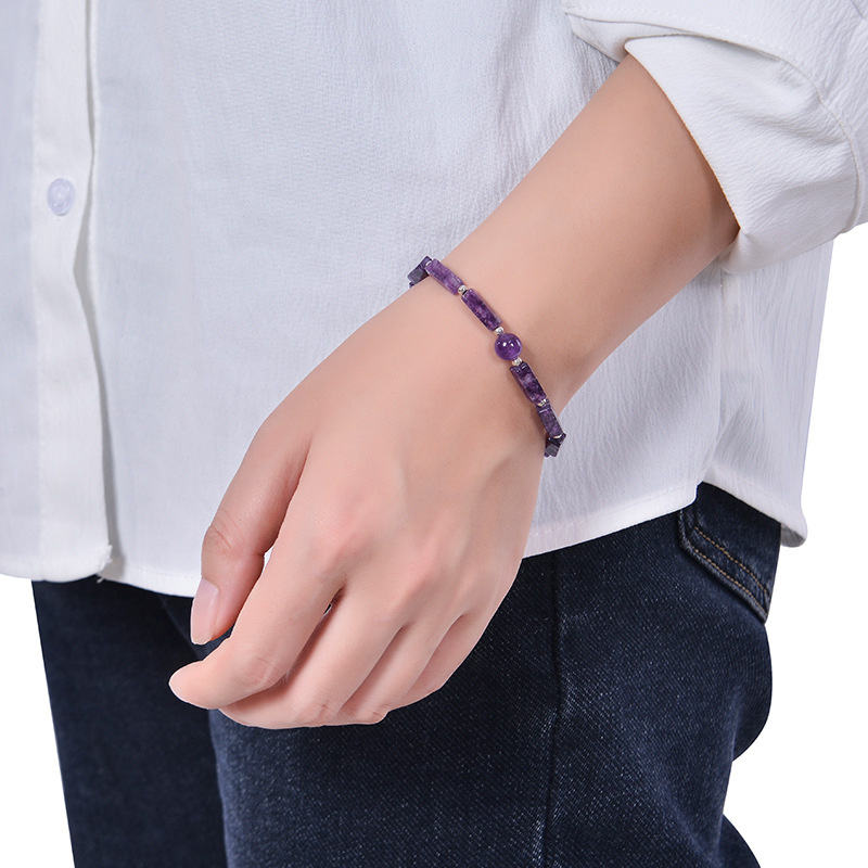 Natural Amethyst Bar Bead Gemstone Bracelet for Women
