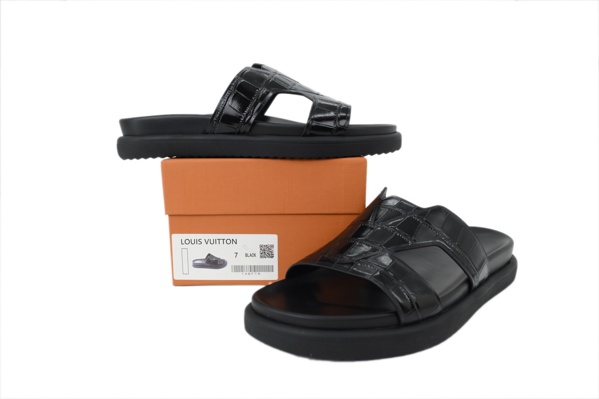 Pkkicks God Batch LOUIS VUITTON Oasis Mule Shoes Black Crocodile Leather