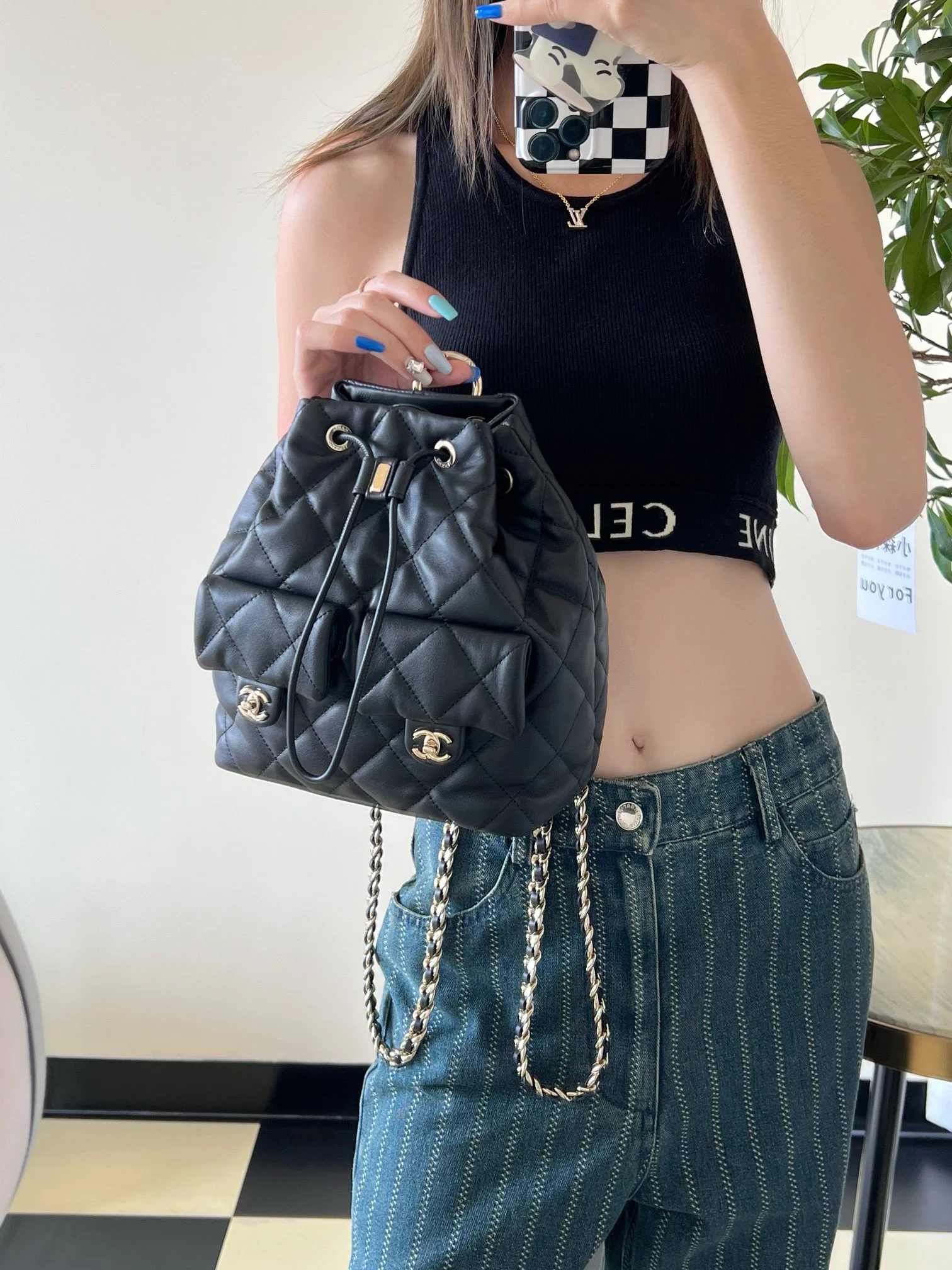 Chan New 23b Drawstring bucket backpack