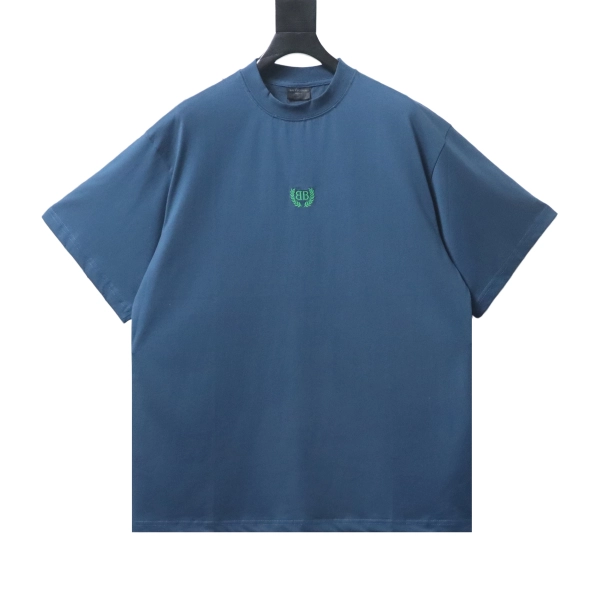 Balenciaga Clothes  25SS Grain Wheat Embroidered Short Sleeve T-shirt blue