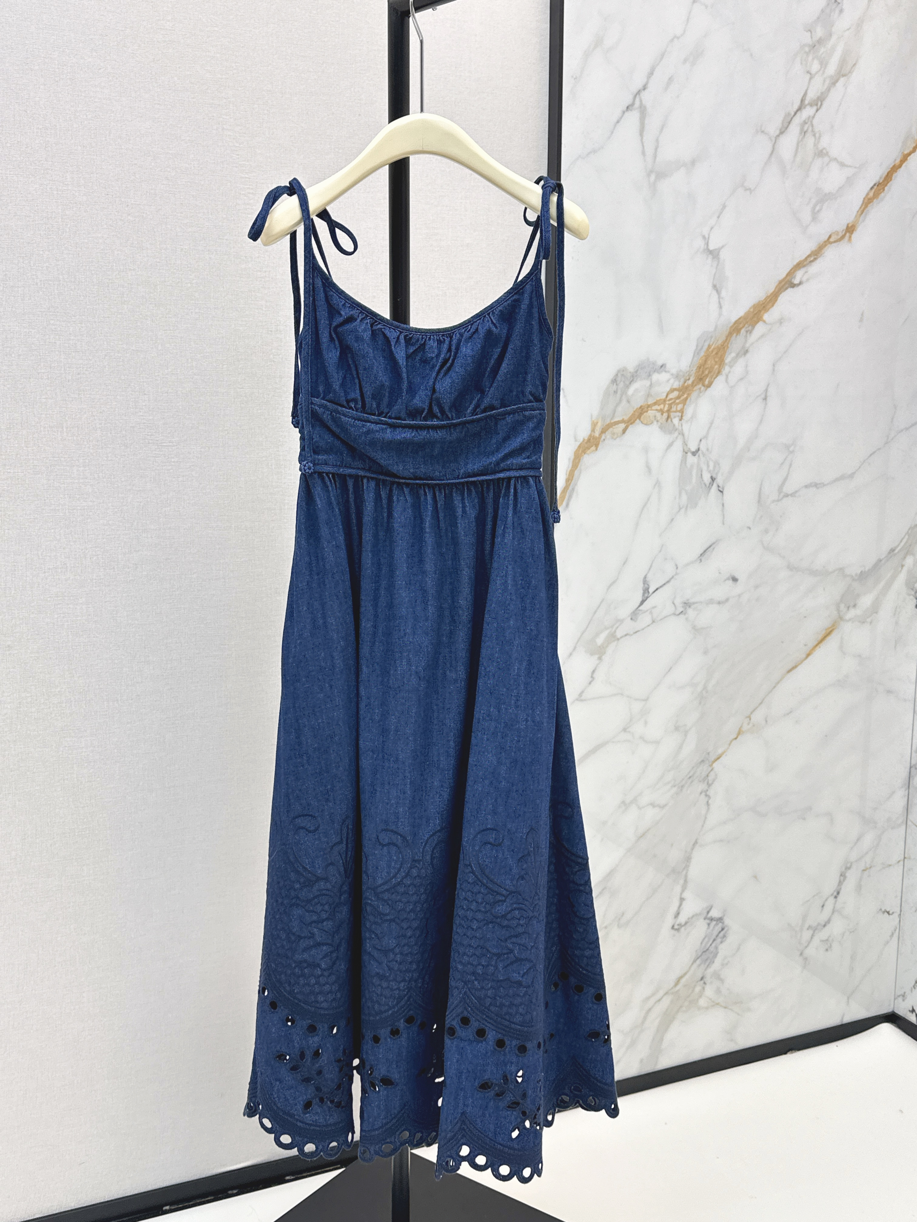 Zimm New Embroidered Denim Suspender Dress