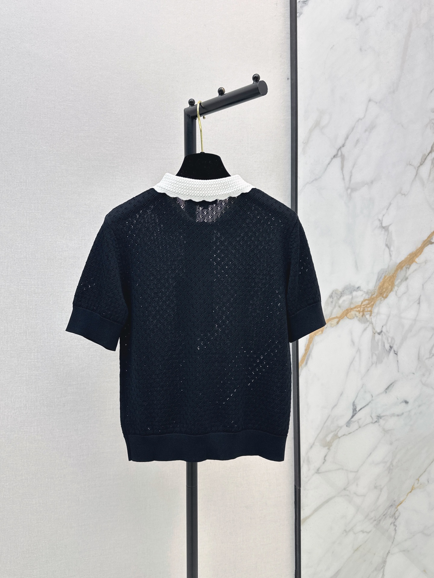 Chan New Hollow-out knitted short sleeve