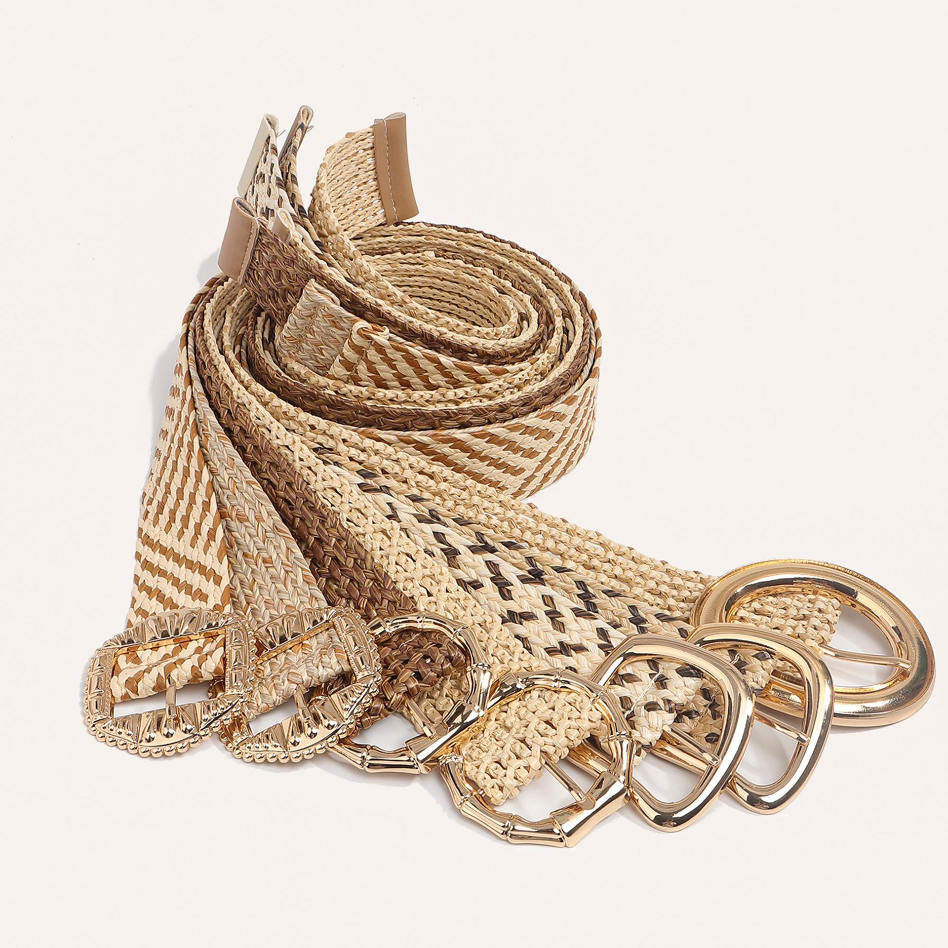 New Korean-style woven fashion versatile trendy round buckle belt PP straw webbing women's dress accessory
