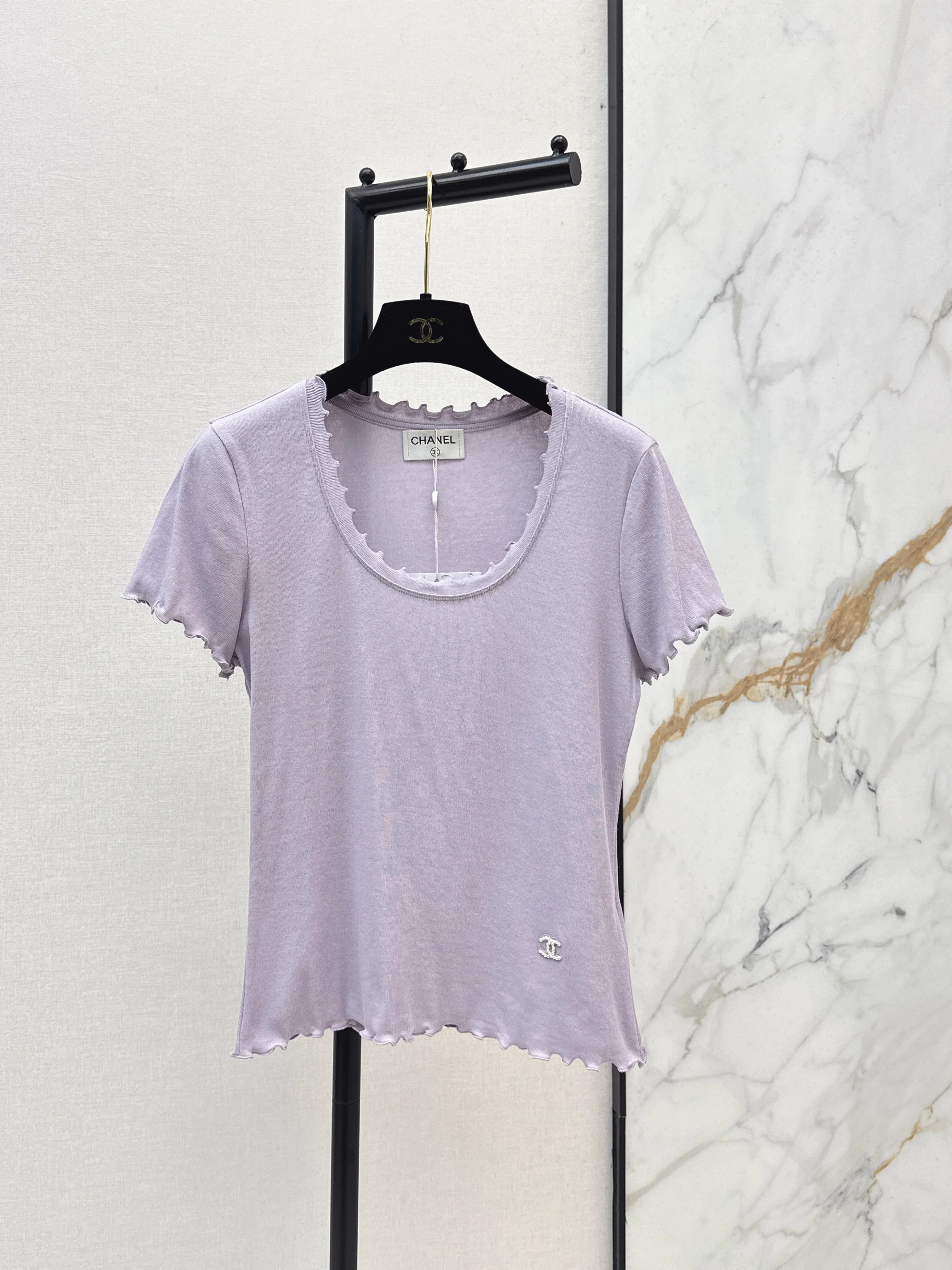 Chan NEW Beaded Wavy U-Neck T-Shirt