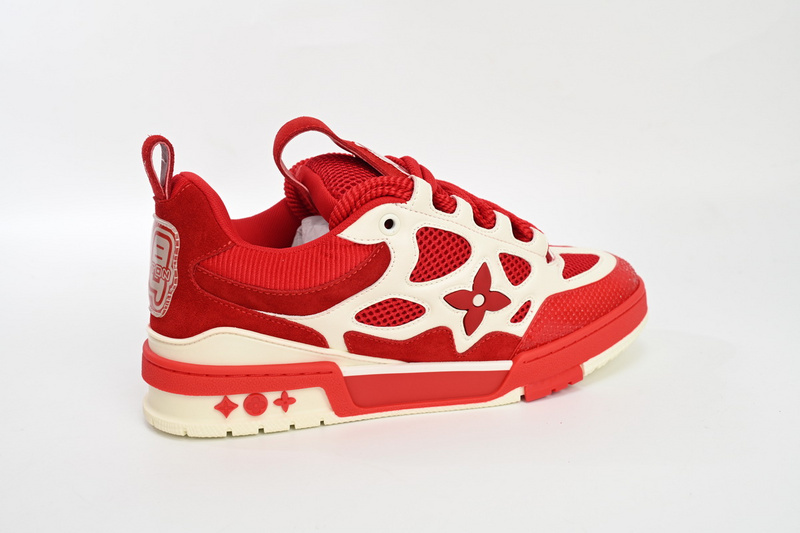 Pkkicks God Batch LOUIS VUITTON Leather lace up Fashionable Board Shoes Red 51BCOLRB