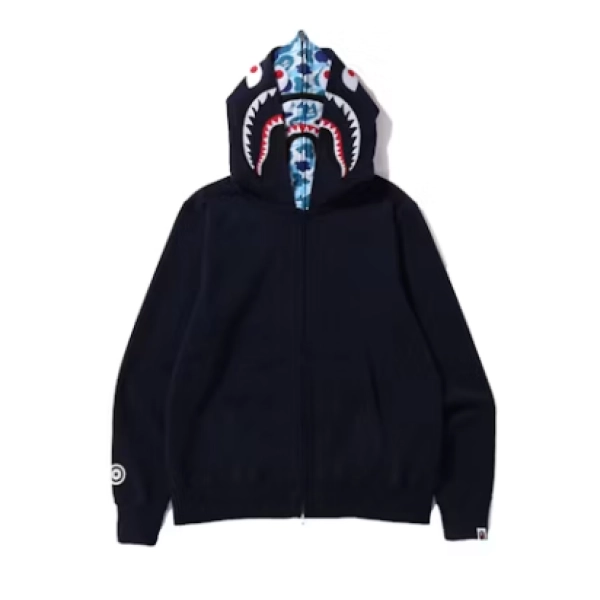 BAPE ABC Camo Shark Wide Fit Full Zip Double Hoodie Navy