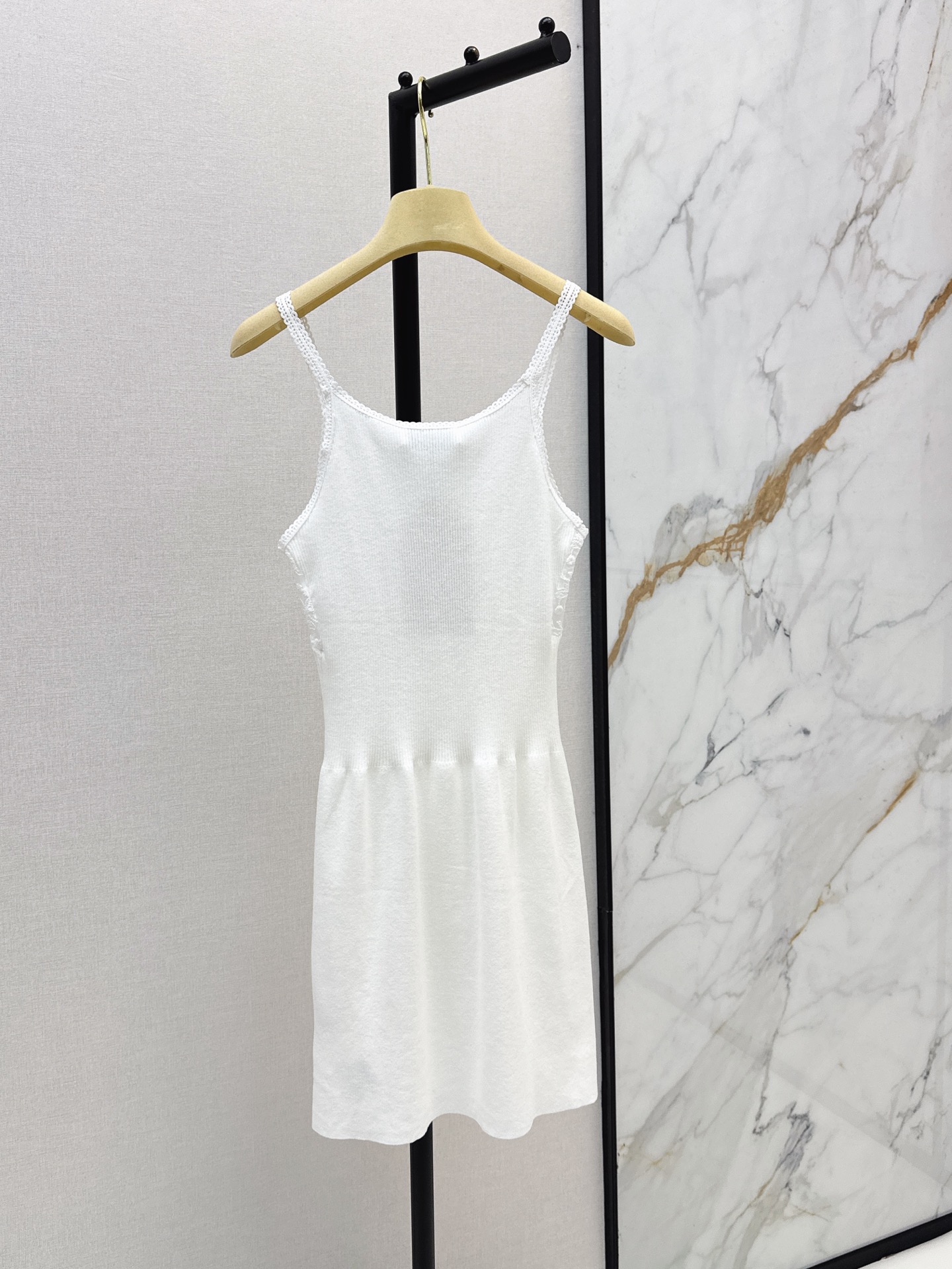 Miu New Lace-Trimmed Spaghetti Strap Knit Dress