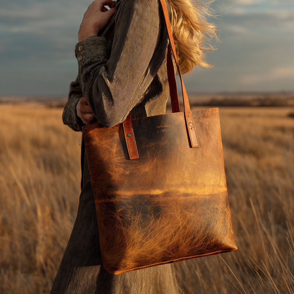 Handmade Full-Grain Leather Shoulder Bag with Grass Texture