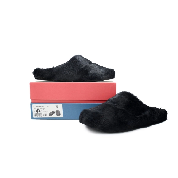 Marni Long-hair Calfskin Fussbett Sabot Black SBMR000600P412200N99