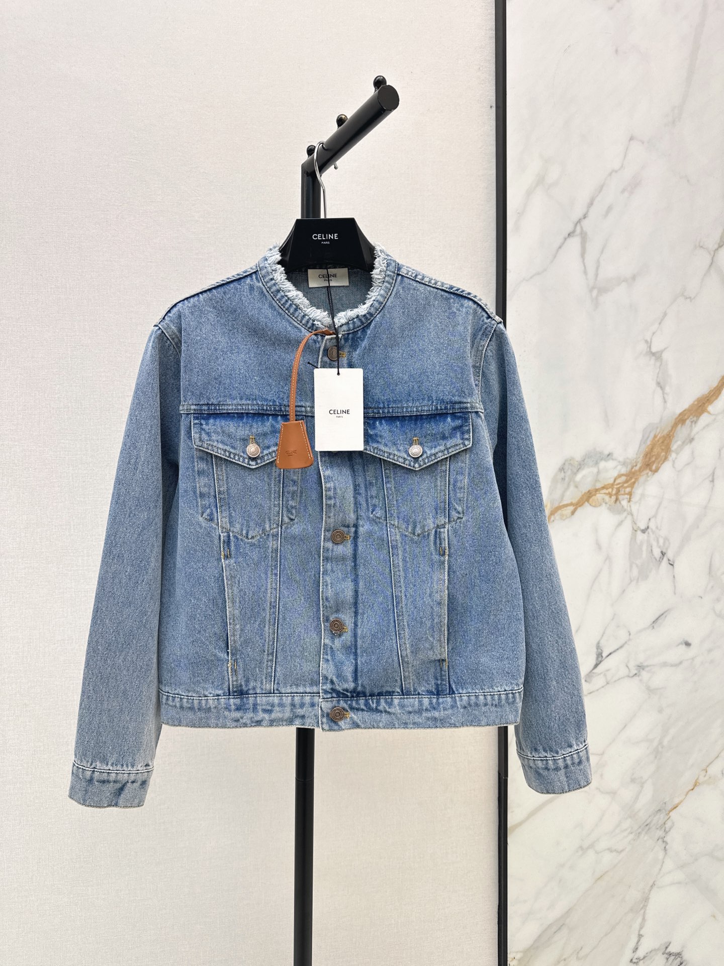 Celi New Leather patch denim jacket