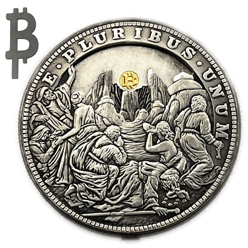 Movable Mechanical Coin 'Open the Mountain Bitcoin Coin ' Roman Booteen Coin Hobo Nickel Morgan Dollar Amazing Art Collectible Creative Gift Handmade Commemoration Coin