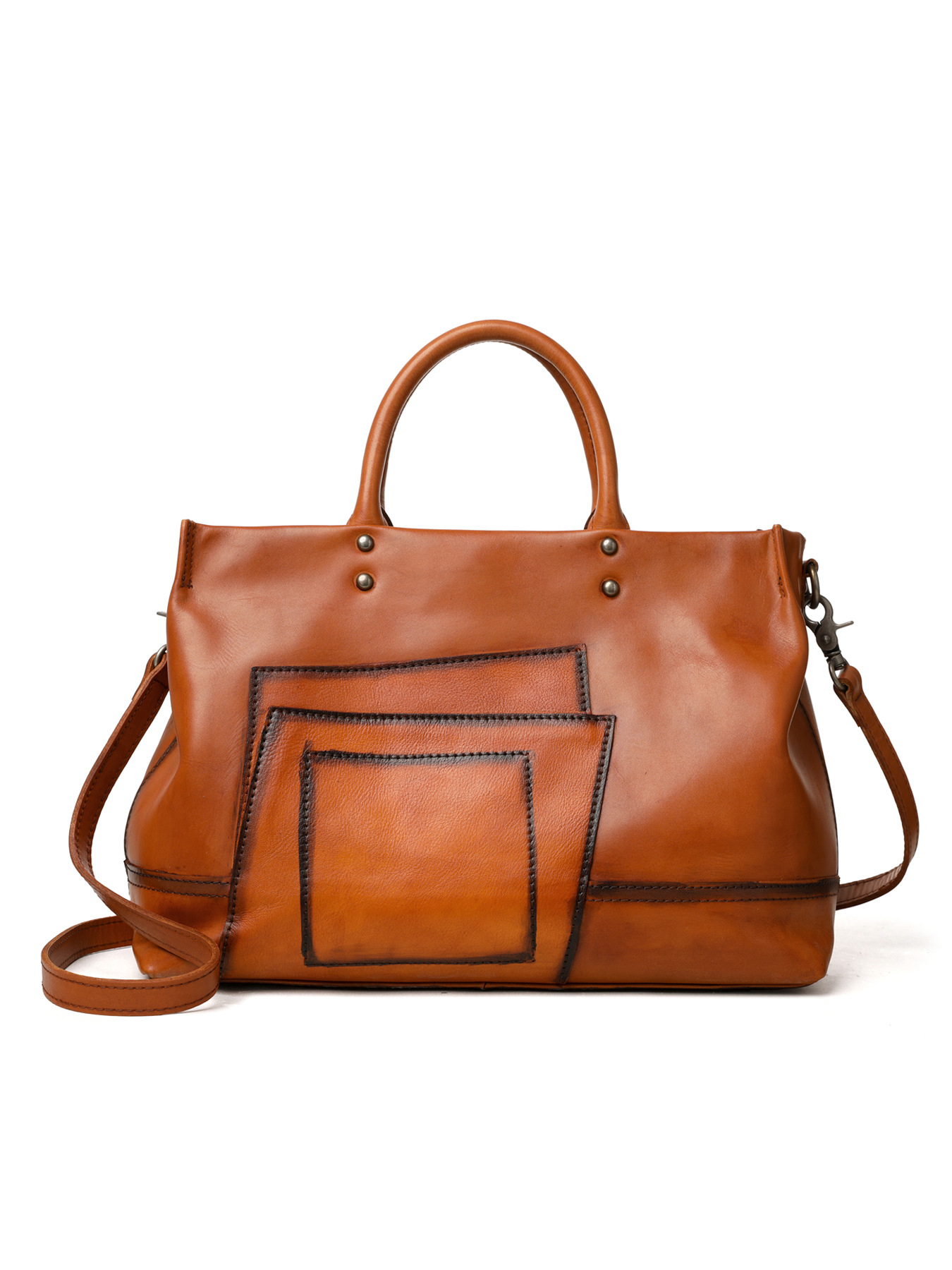 Cognac Tan Leather Patchwork Tote