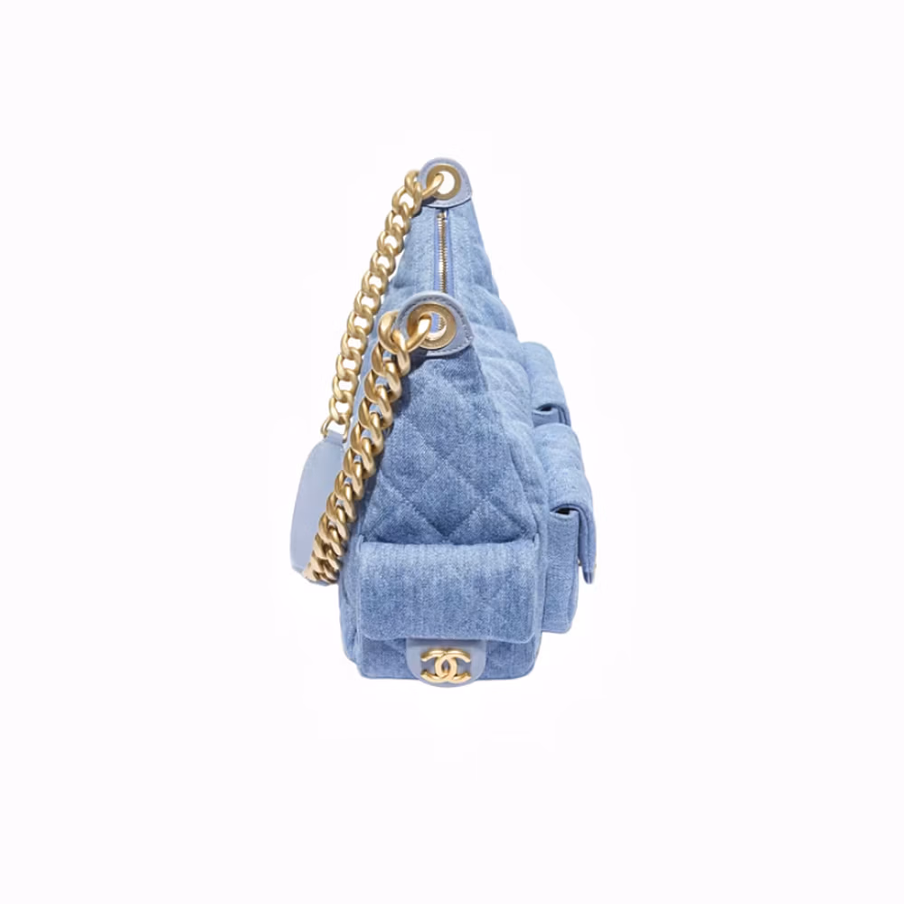 CHANEL Women's Bag 25C Tannin Blue Gold Buckle Hobo Hippie Bag Large Women's Chain Shoulder Crossbody Bag Holiday Gift AS5339-B19251-NG353 Tannin Blue