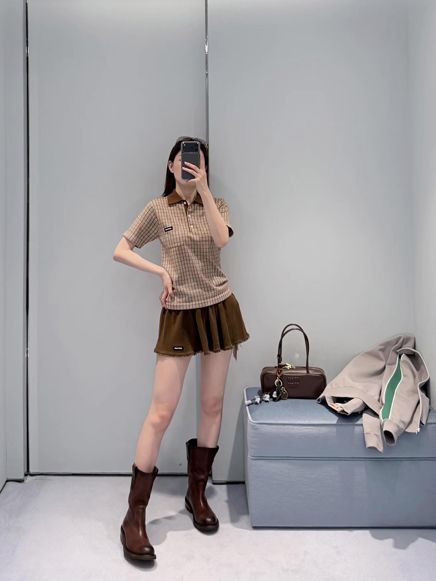 Miu New Plaid polo knitwear