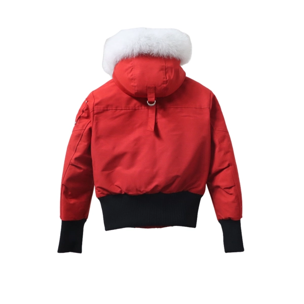 Moose Knuckles Women's Debbie Shearling Bomber Jacket Red With A Pom-Pom