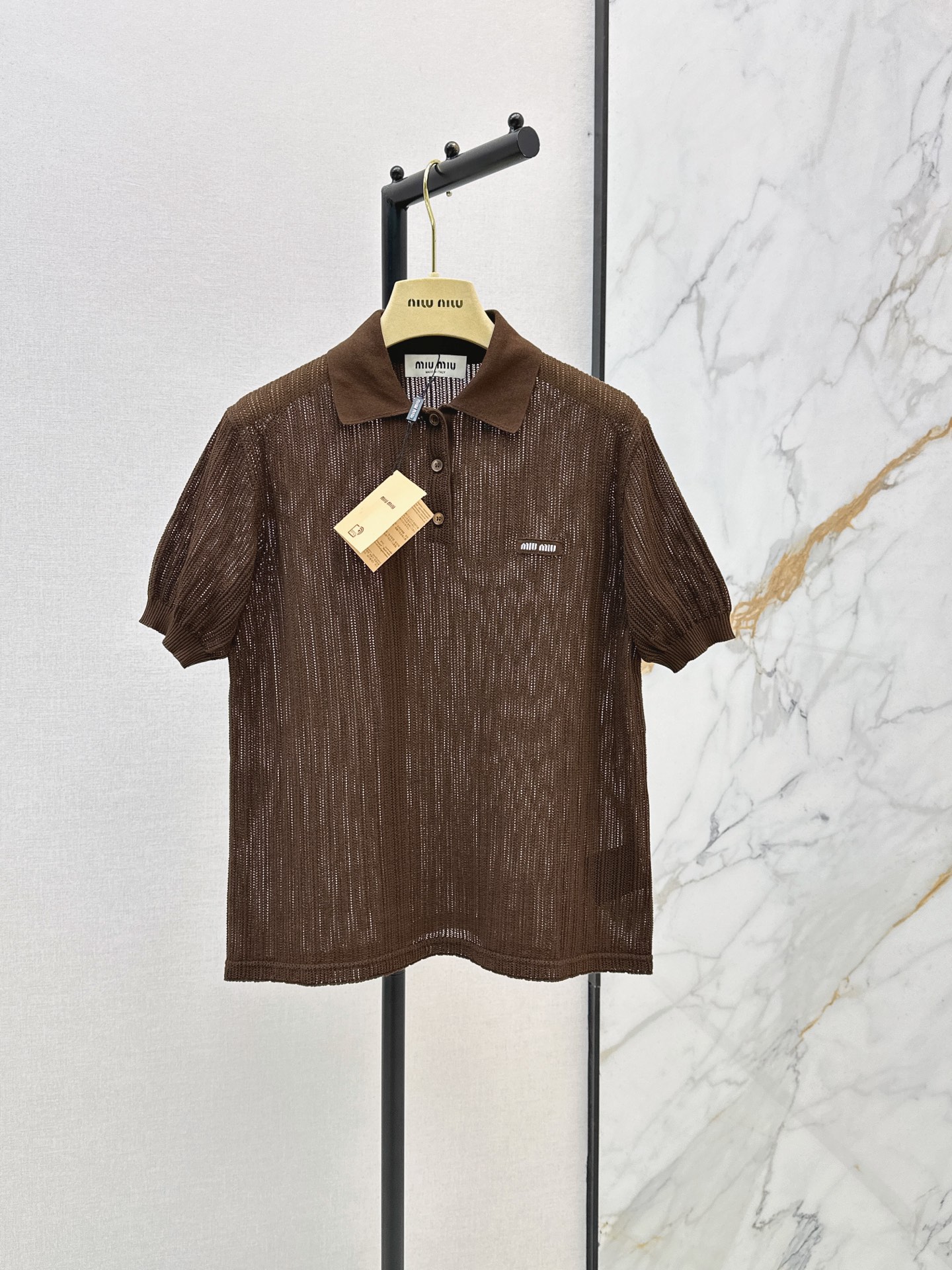 Miu New Hollow-knit Polo Shirt