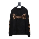 Balenciaga Clothes Metal Logo Printed Splattered Cotton Hoodie Black Brown