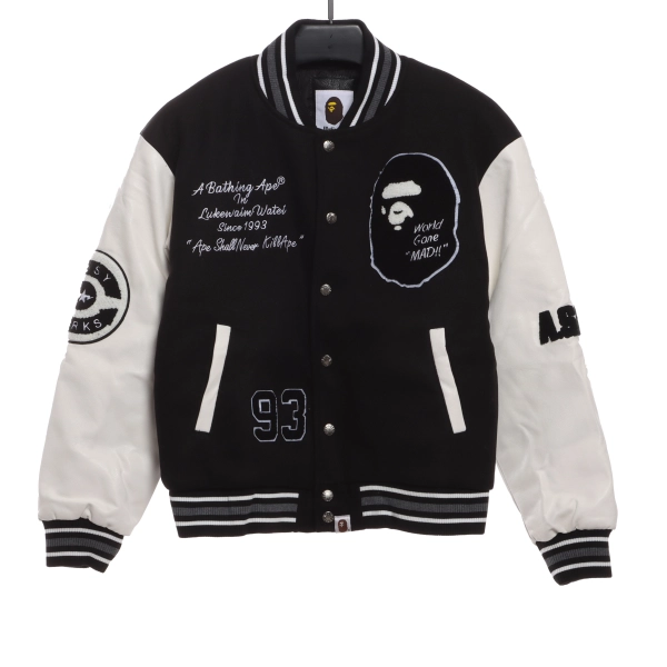 Bape Embroidered Baseball Jacket  Black