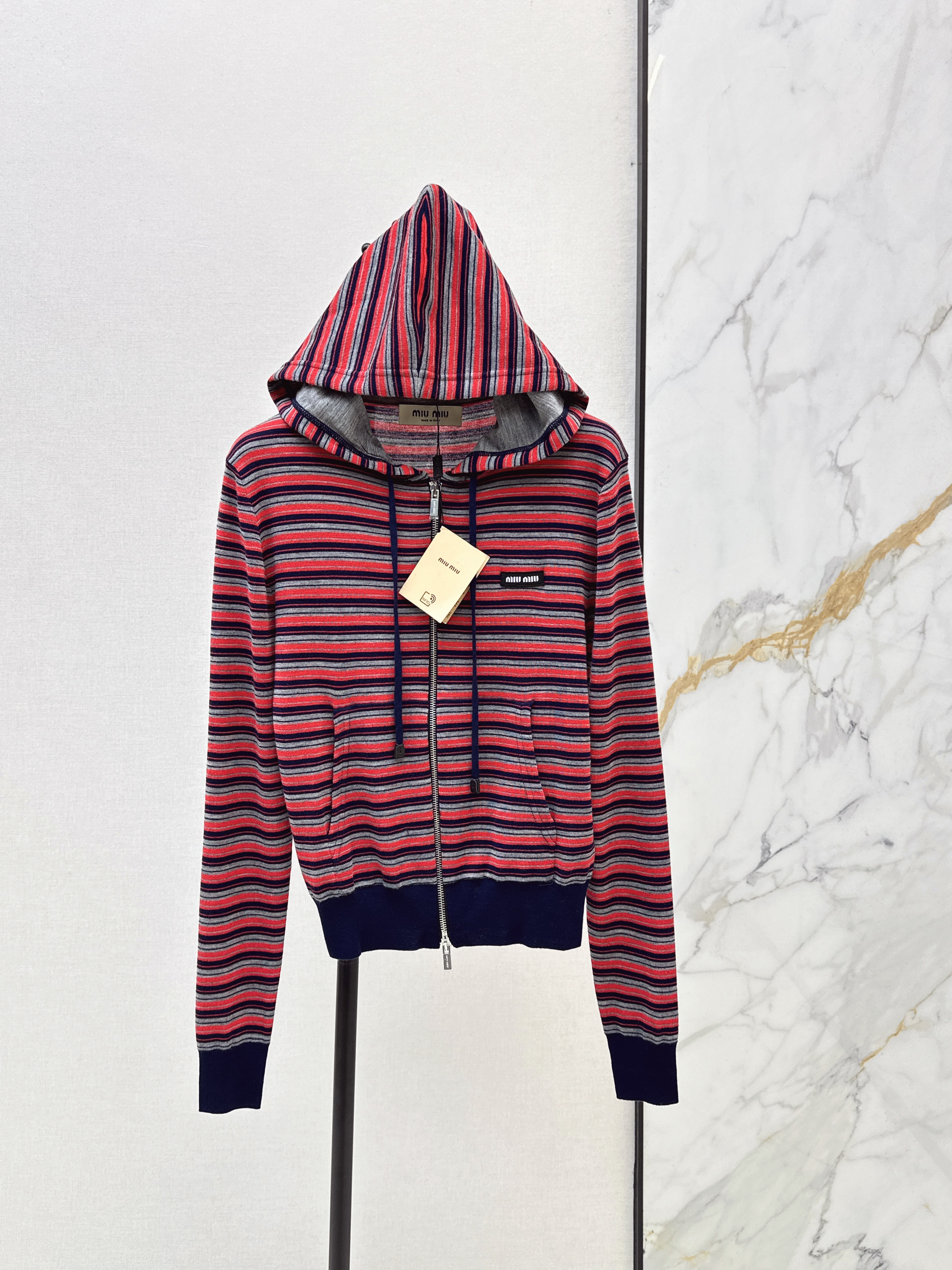 Miu New Striped hooded cardigan