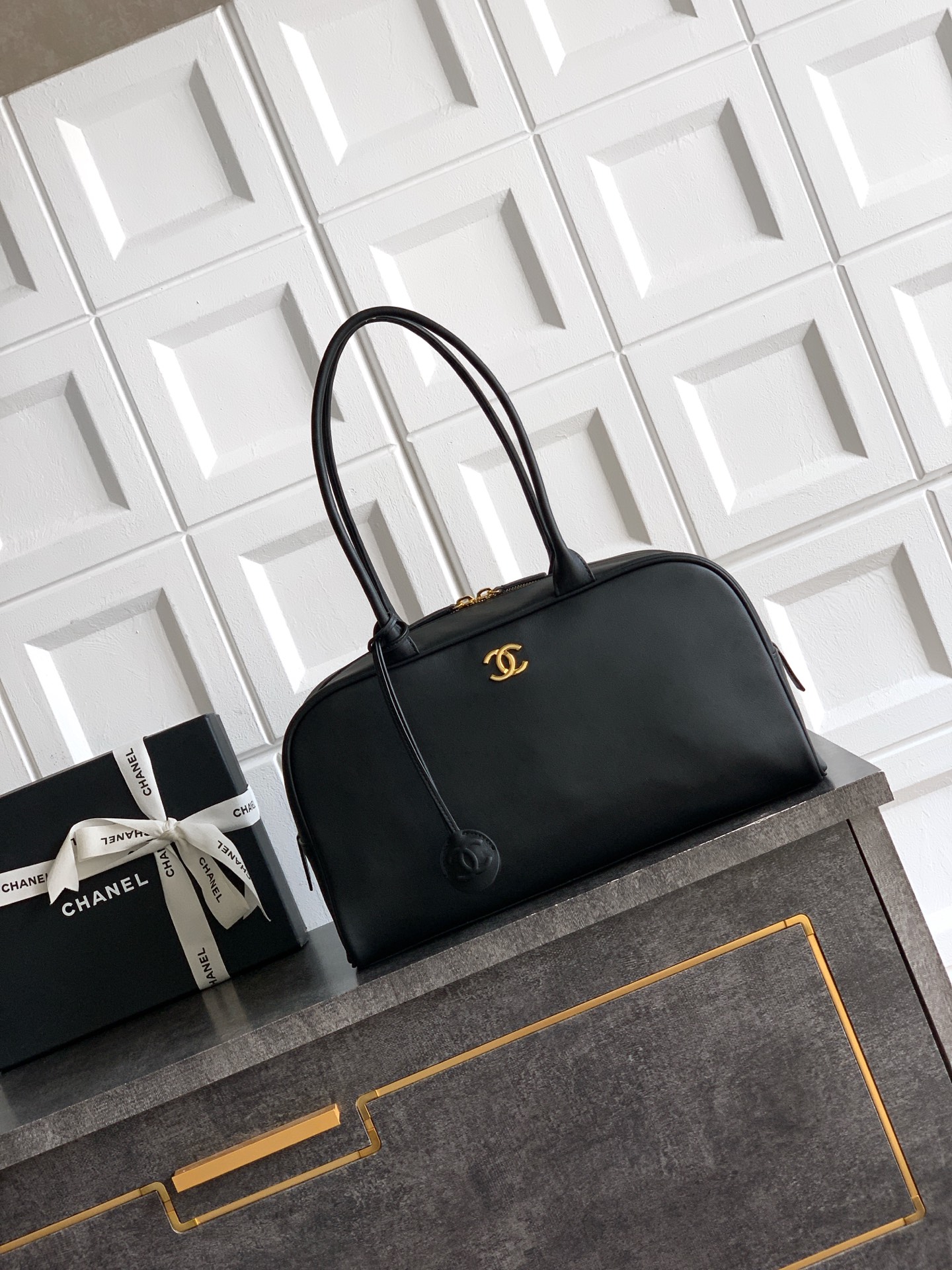 Chan New Bowling Bag Black Gold Large