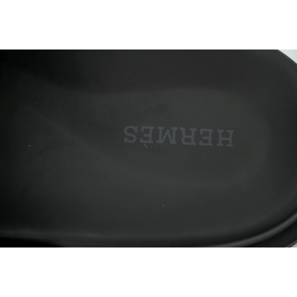 HERMES Solid Black Button Slides