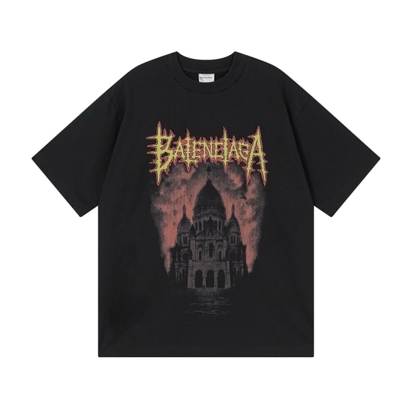 Balenciaga Clothes Paris Sacré-Cœur Basilica Printed T-shirt Black/Pink