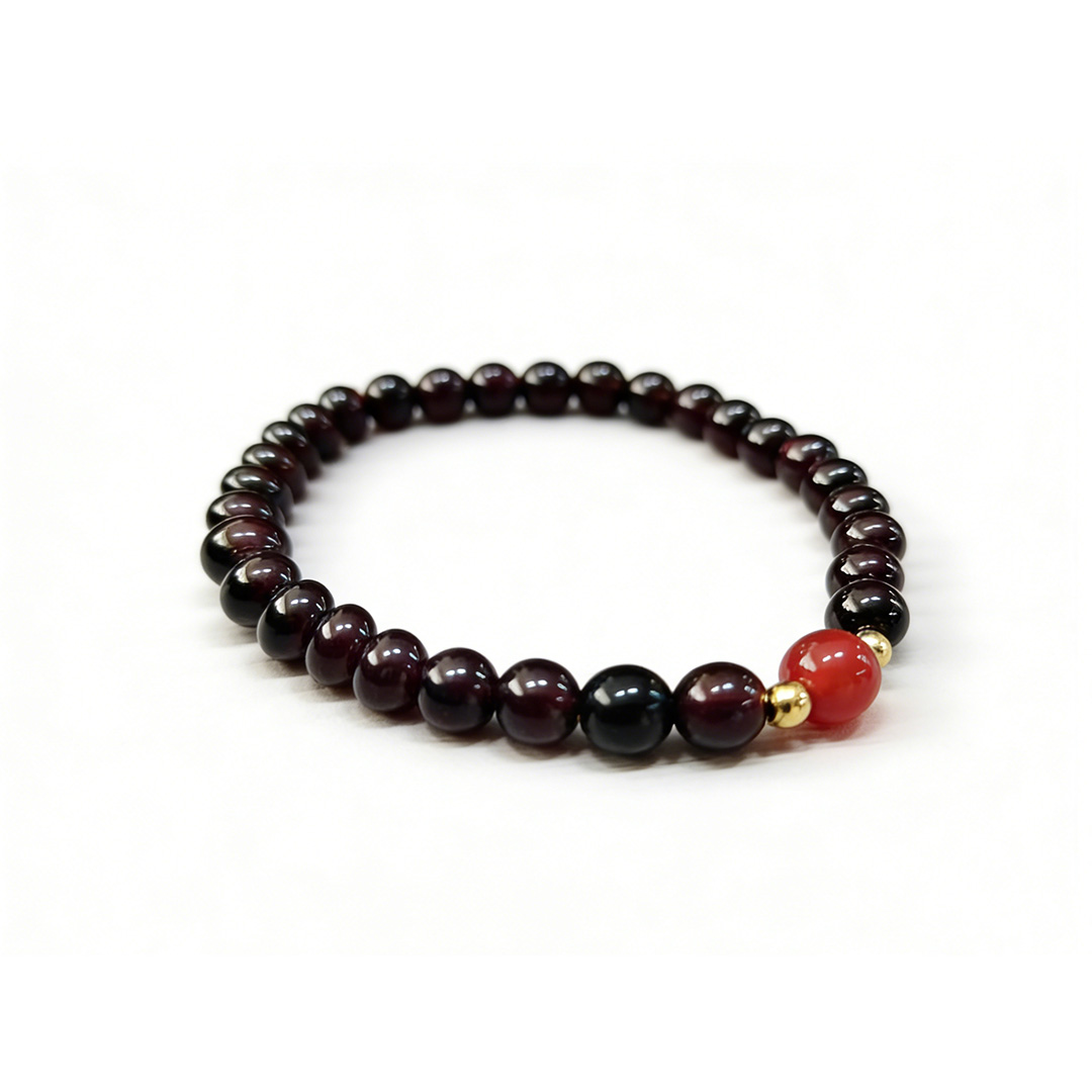 Garnet Beaded Bracelet with Red Agate Accent