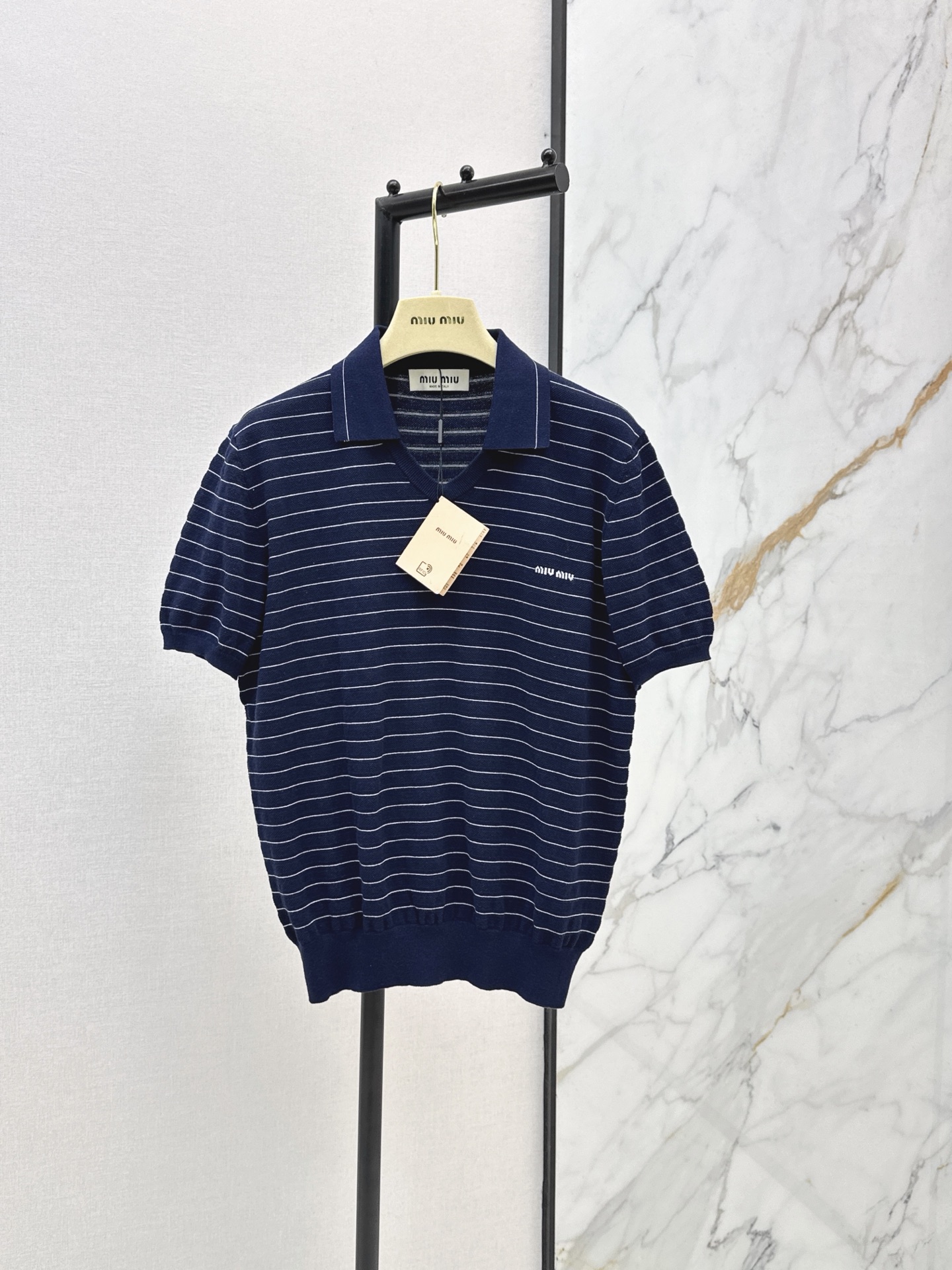 Miu New Striped Polo Knit Shirt