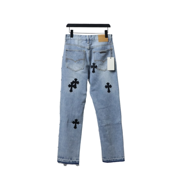 Chrome Hearts Black Cross Leather Patch Jeans