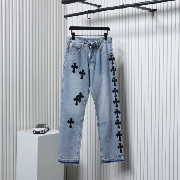 Chrome Hearts Black Cross Leather Patch Jeans