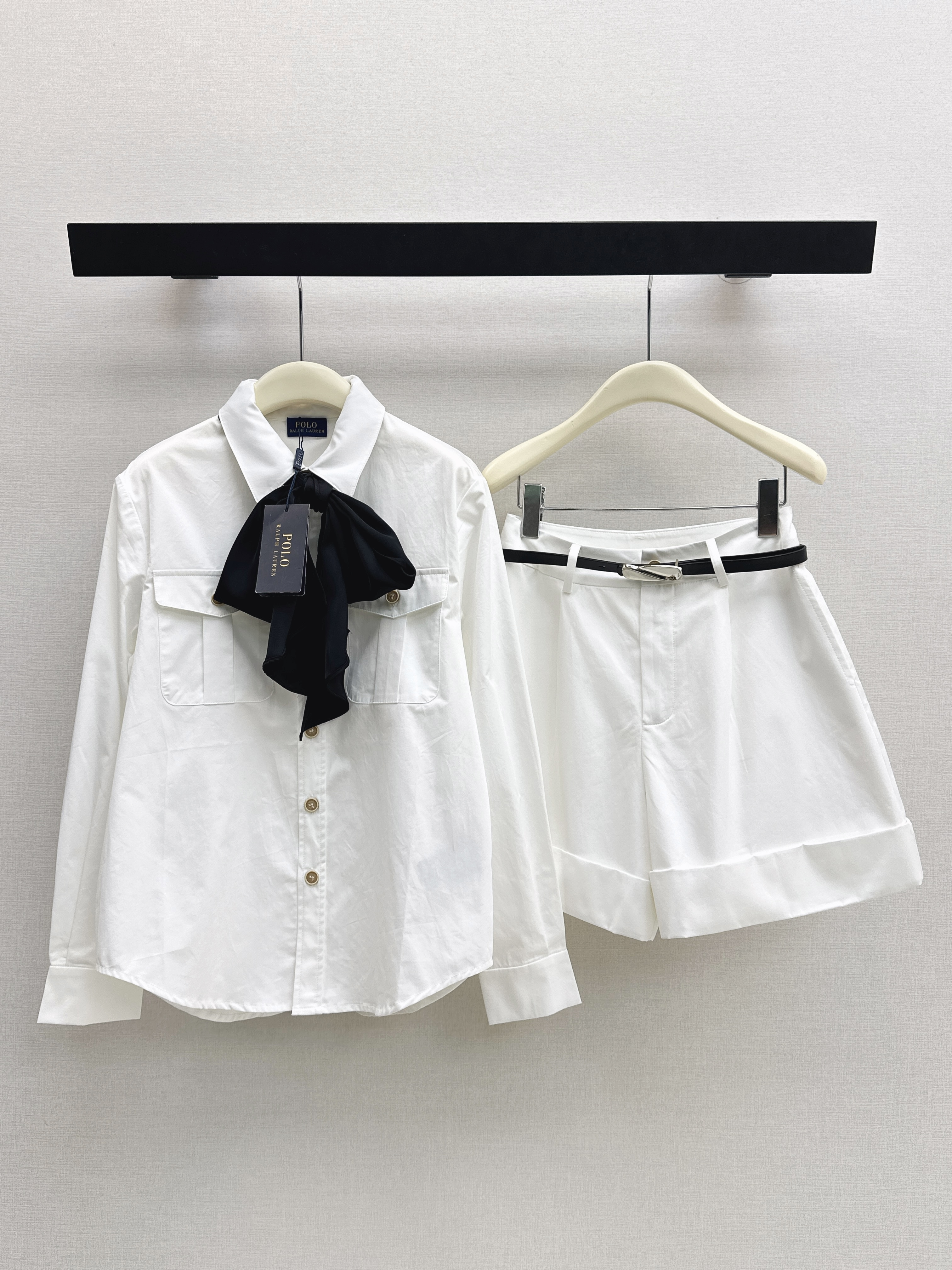 Ral New ribbon shirt belted shoert set