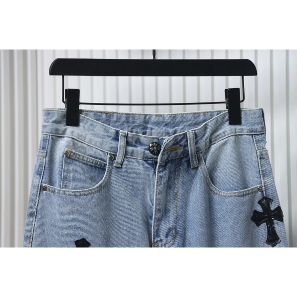 Chrome Hearts Black Cross Leather Patch Jeans