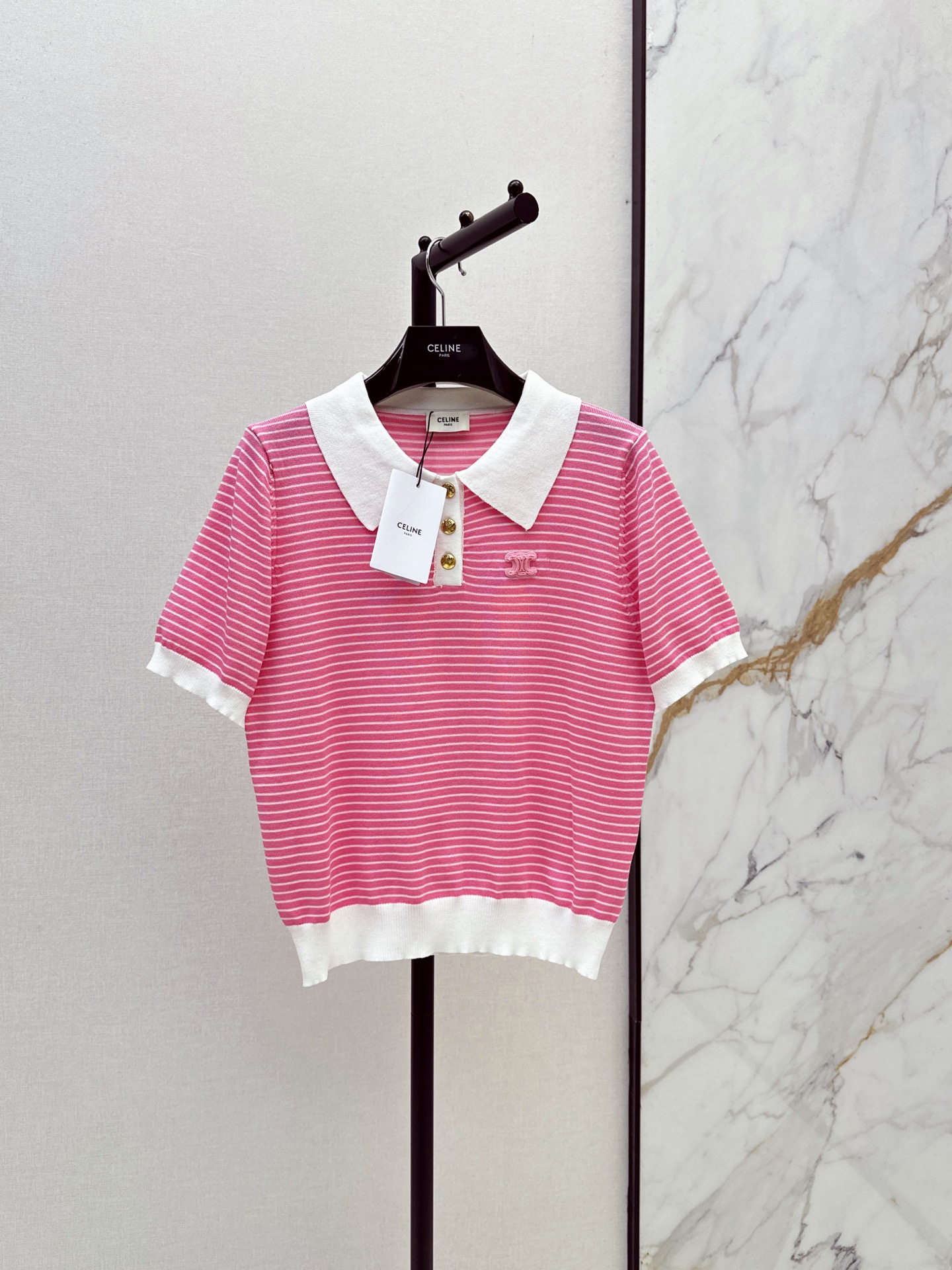 Miu New Striped polo knit short-sleeve