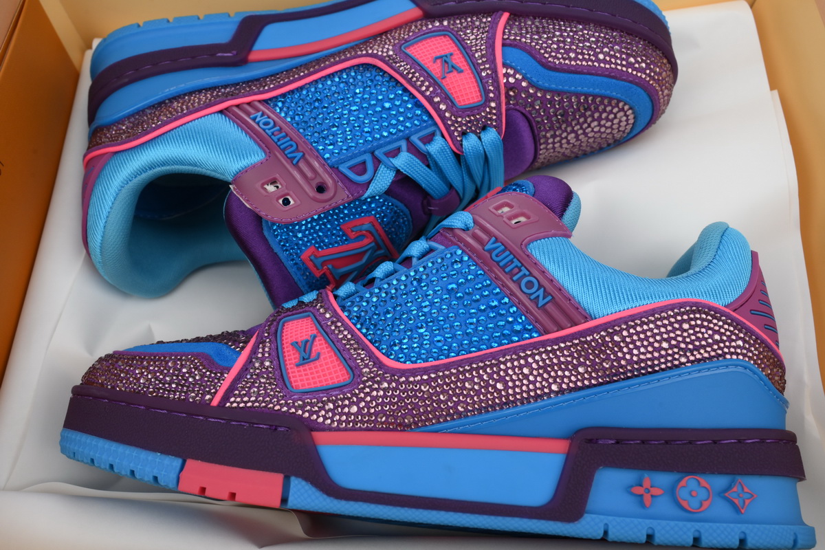 Pkkicks God Batch Louis Vuitton Blue LV Trainer Crystals