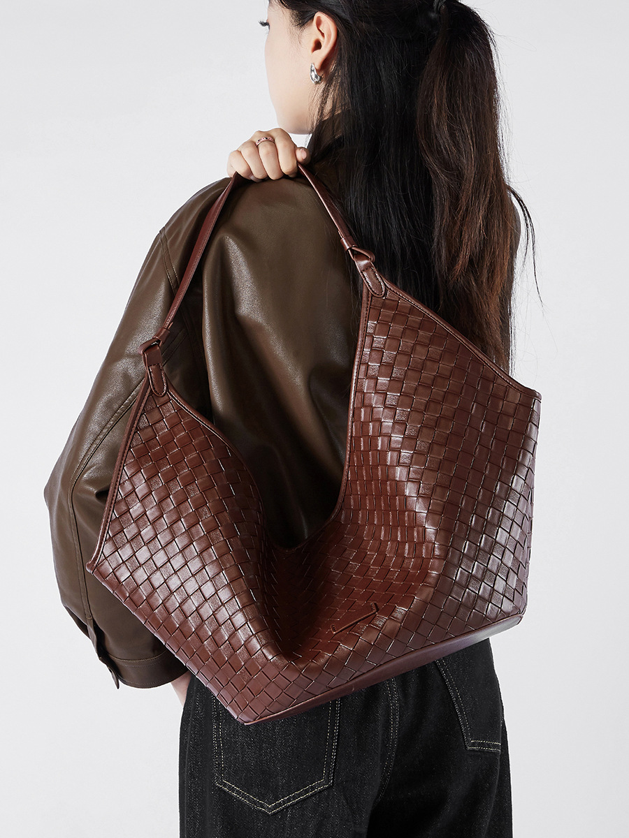 Oversized Woven Leather Hobo Bag for Women