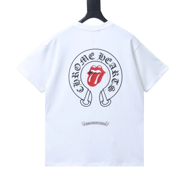 Chrome Hearts 26SS Rolling Stones Horseshoe Red Tongue Print Short-Sleeve T-Shirt white
