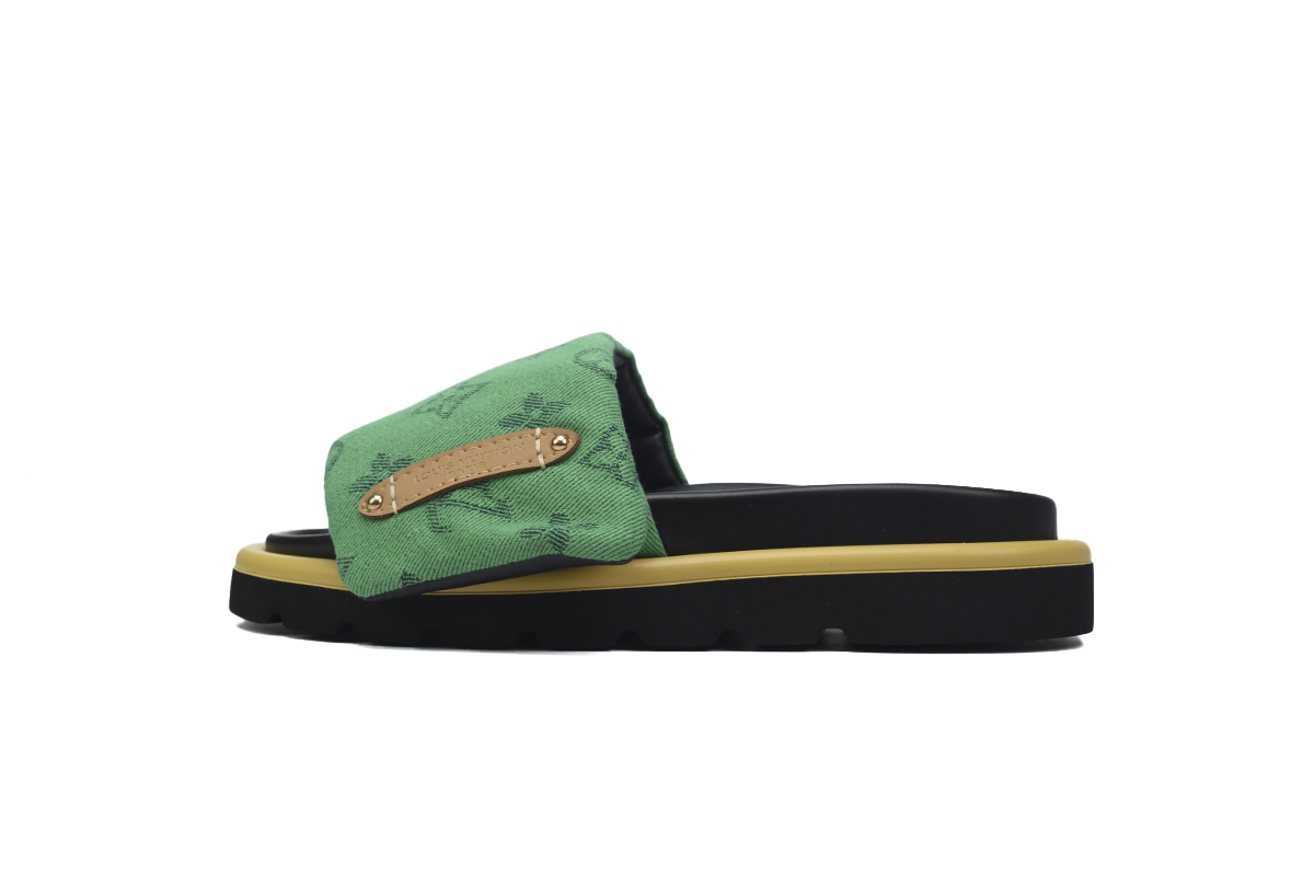 Pkkicks God Batch LOUIS VUITTON Pool Pillow Comfort Green denim with yellow label