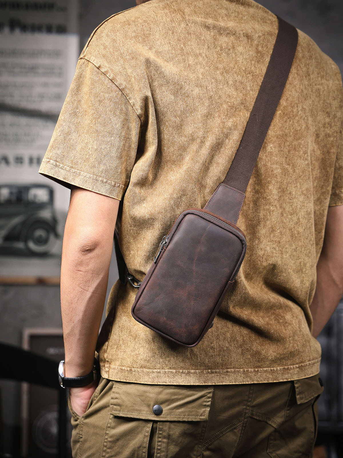 Vintage Slim Leather Phone Sling Bag - Ultra-Compact Utility for Daily Carry