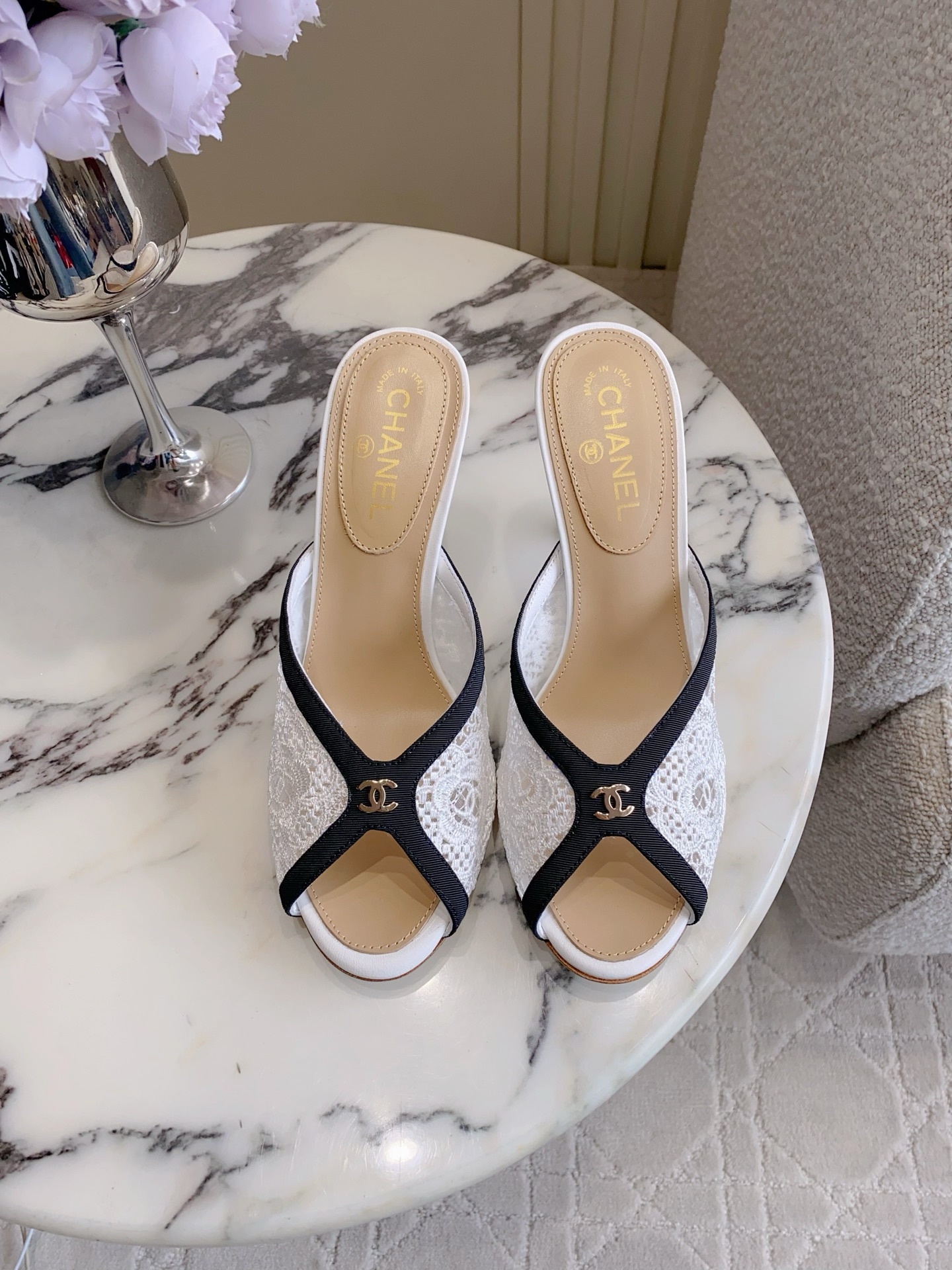 Chan New Mesh high-heeled slippers