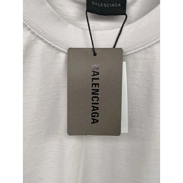 Balenciaga Clothes Washed & Distressed T-Shirt With 3B Artistic Webbing Accents Sleeves Black/Apricot