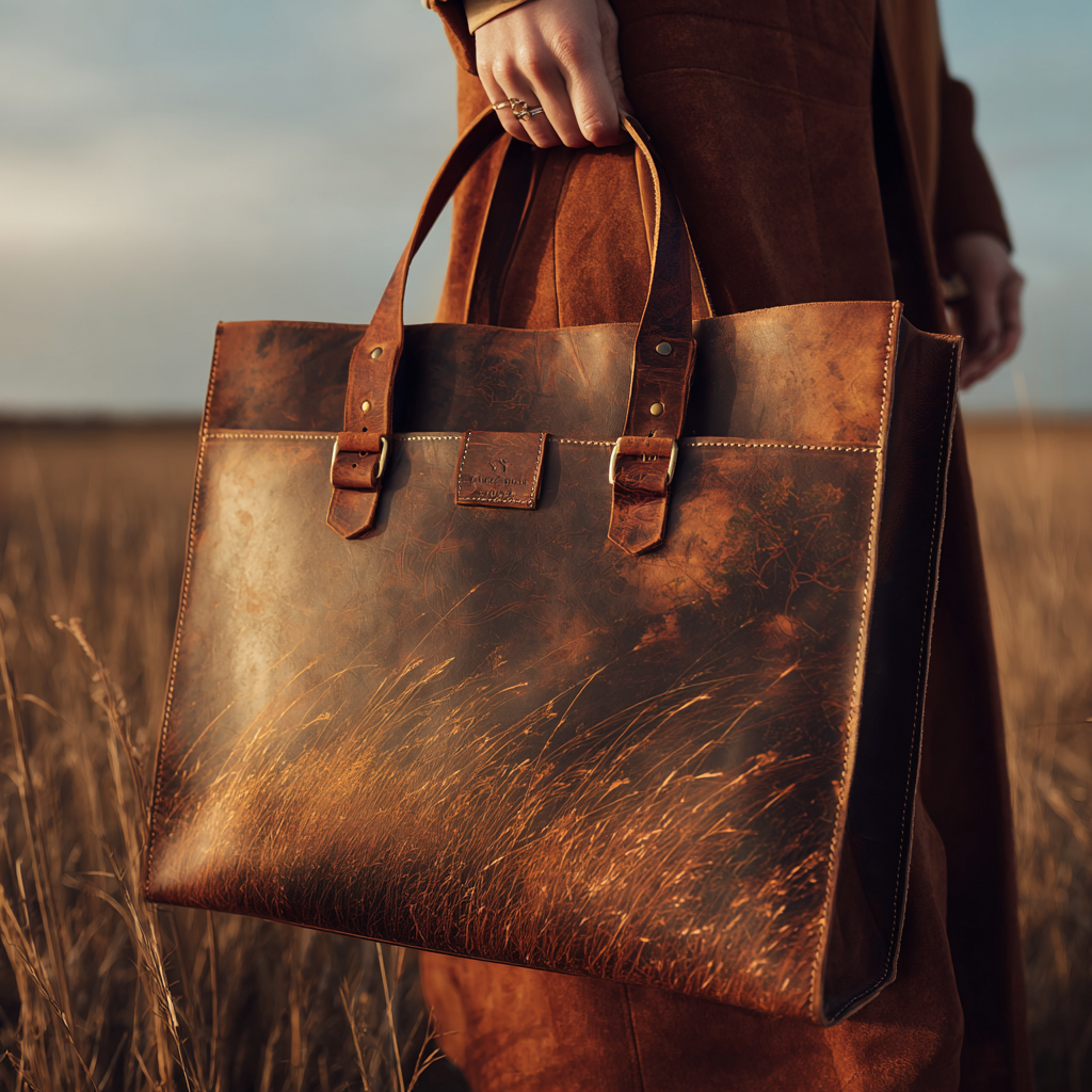 Vintage Distressed Full-Grain Leather Tote Bag Handmade Western Style Large Capacity Work Bag for Women