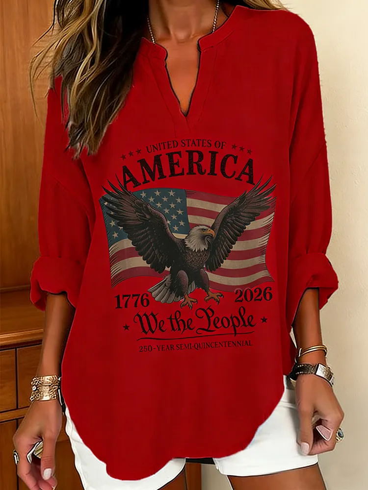 We The People America 250th Anniversary V-Neck Top