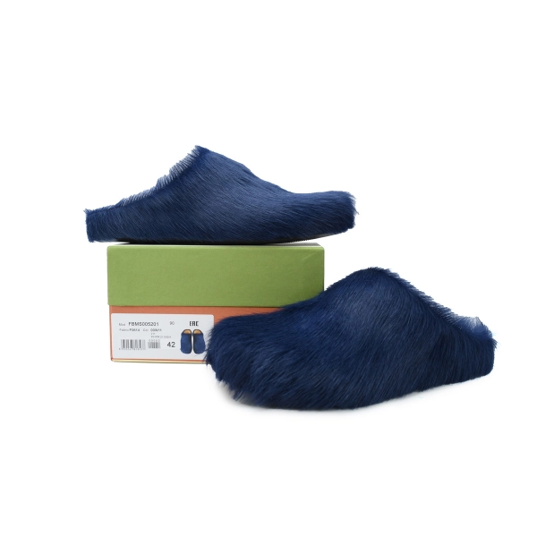 Marni Long-hair Calfskin Fussbett Sabot Dark Blue