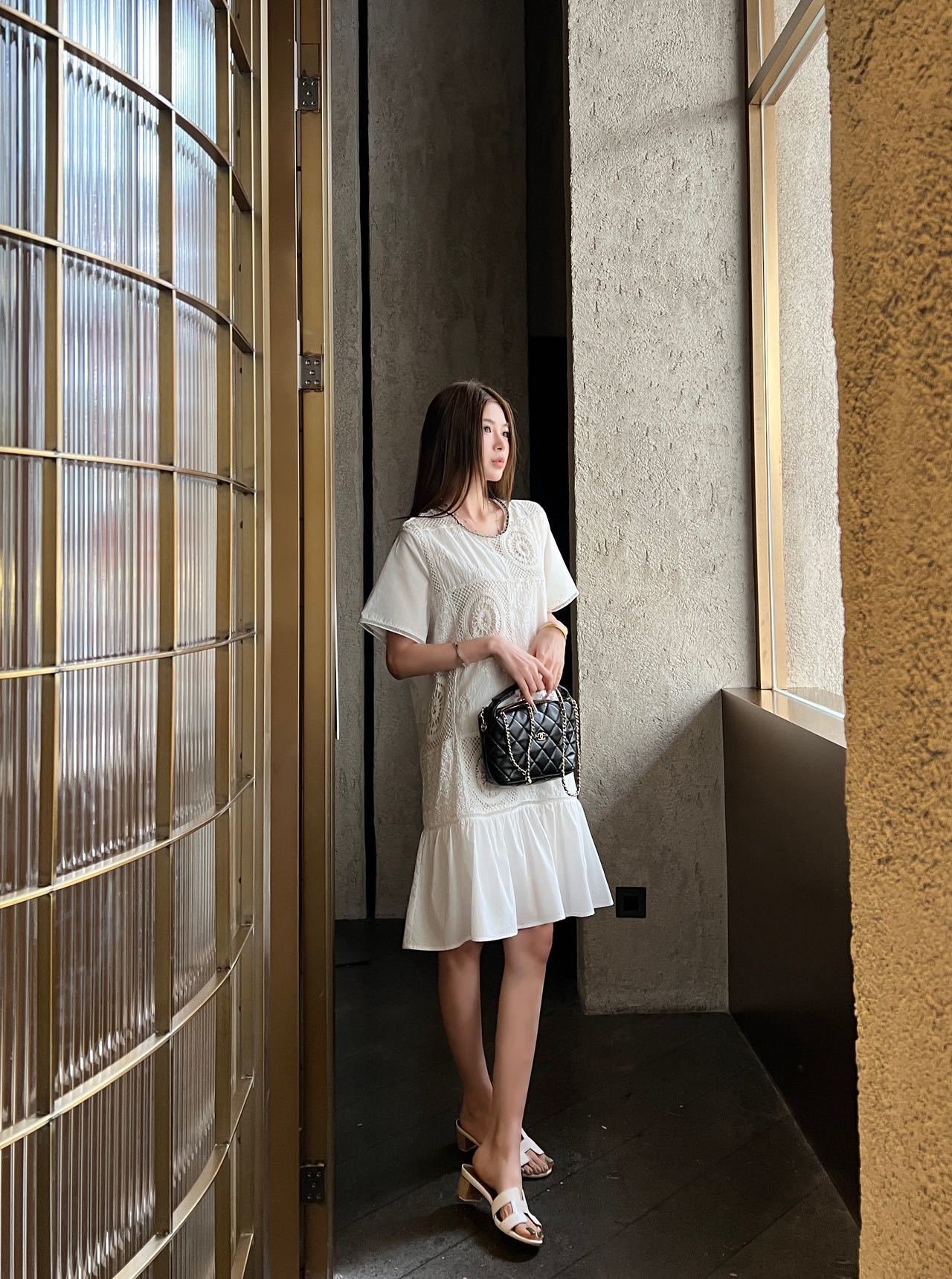 Chan New Hollow-out crochet dress