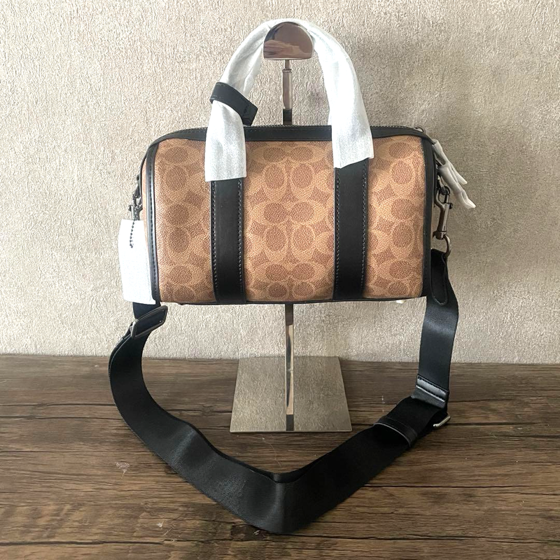 COACH CA186 Gotham Duffle 24, Charcoal Signature Canvas, Mini Boston Bag, Black